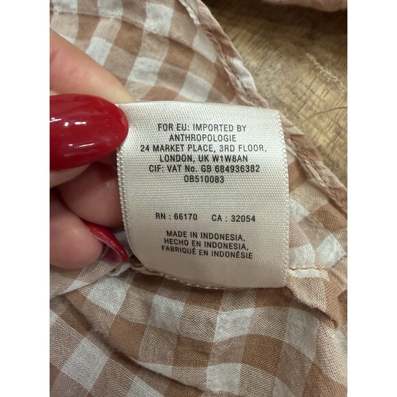Holding Horses Anthropologie Devon Gingham Popover Peasant Blouse Size 6 - Picture 10 of 10
